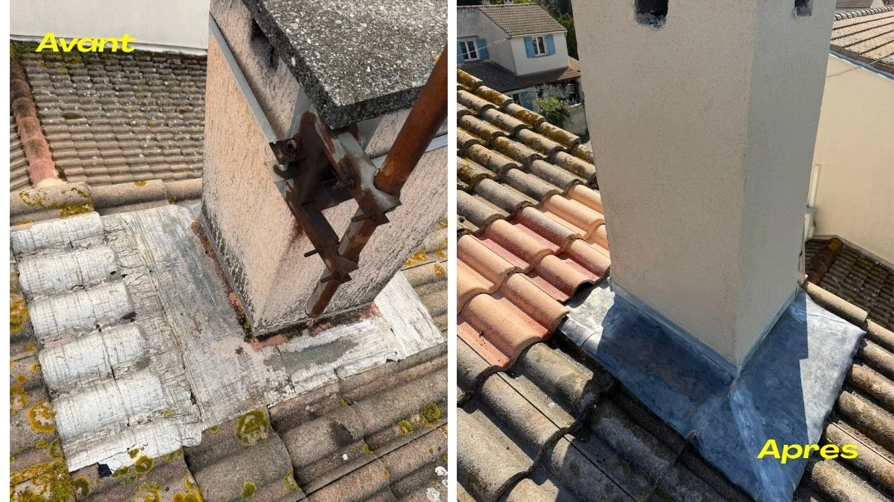 Solins de cheminée avant et après travaux